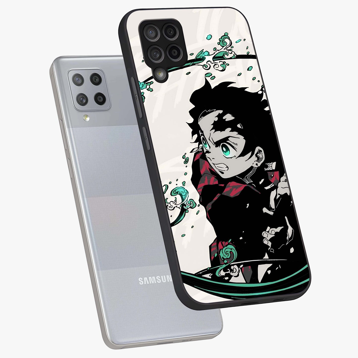 Demon Slayer Glass Case displayed in angled mockup highlighting dramatic anime character design with action aesthetic.