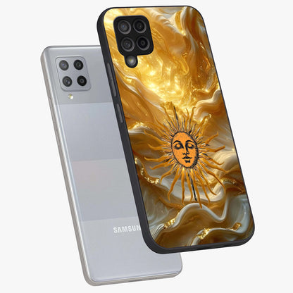 Eternal Golden Glow Glass Case displayed in angled mockup highlighting glowing golden aesthetic design with elegant style.