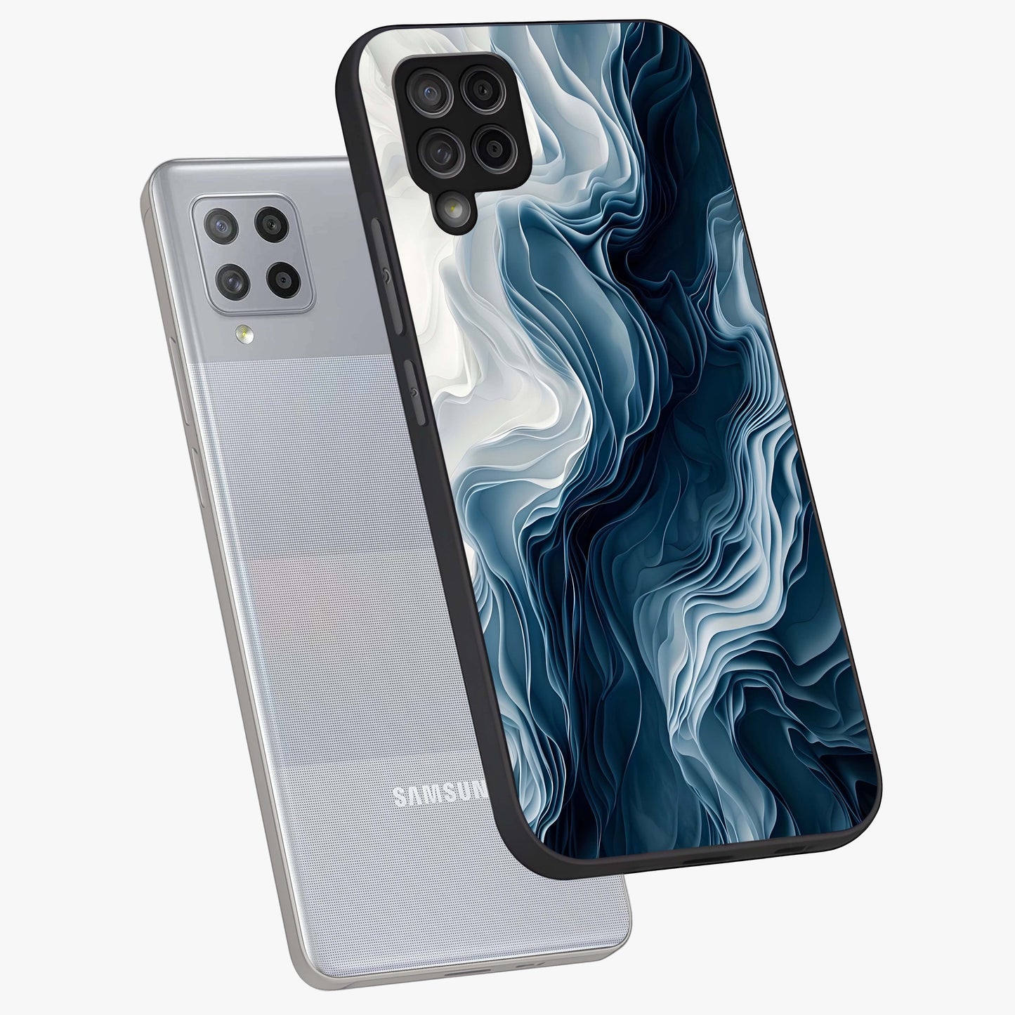 Ethereal Paper Marble Glass Case displayed in angled mockup highlighting elegant marble pattern with modern aesthetic style.