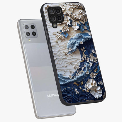 Floral Wave Origami Glass Case displayed in angled mockup highlighting geometric origami flower design with modern aesthetic style.