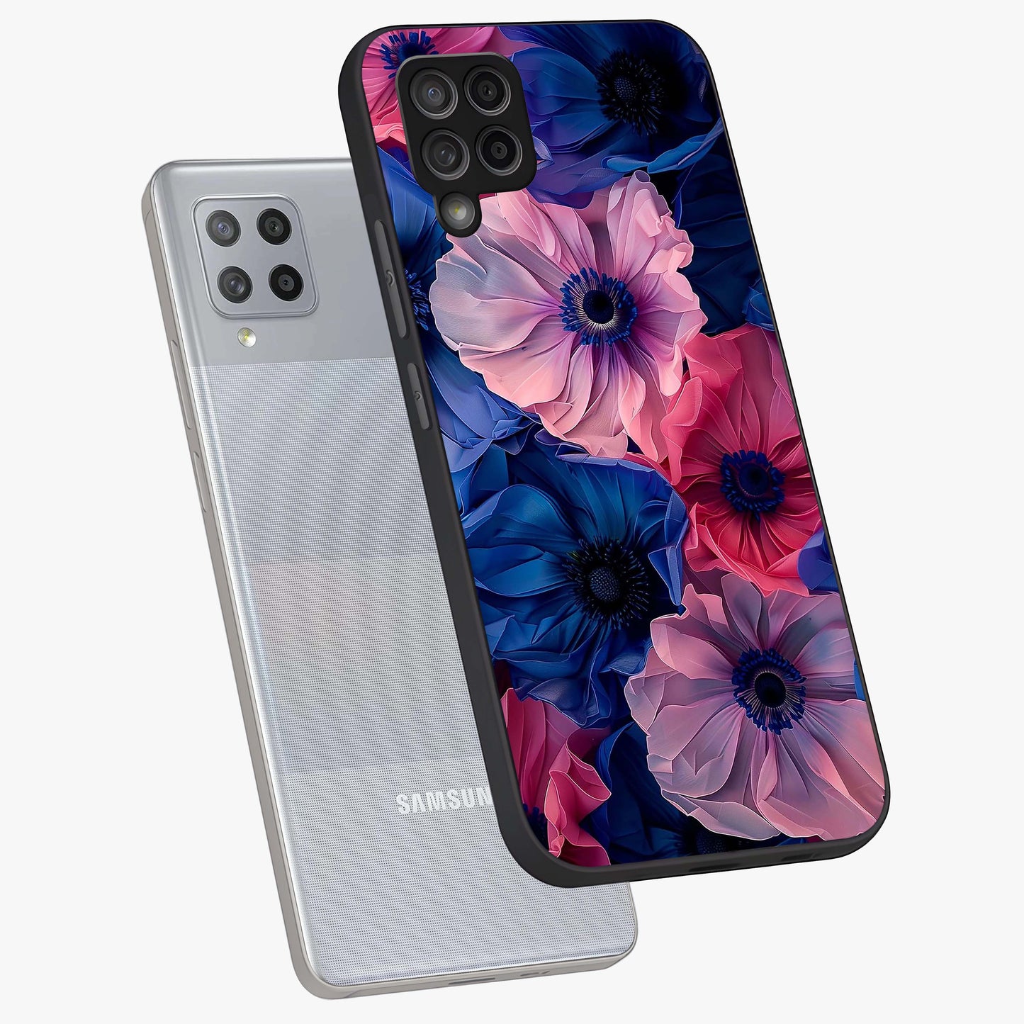 Flower Paper Art Pattern Glass Case displayed in angled mockup highlighting layered paper flower design with artistic aesthetic.