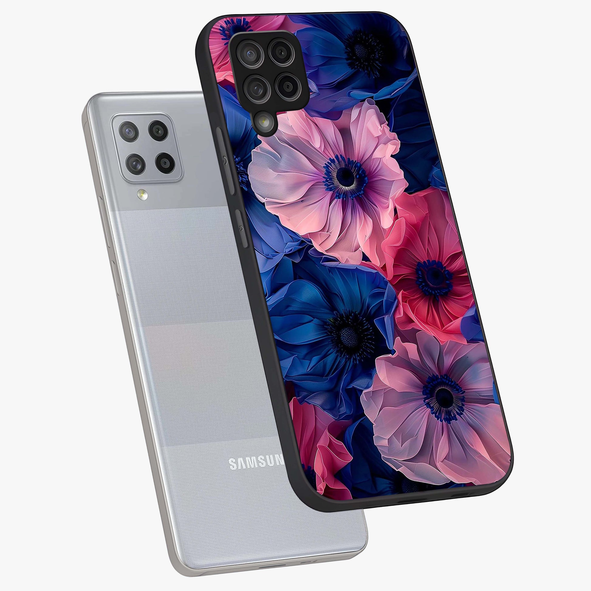 Flower Paper Art Pattern Glass Case displayed in angled mockup highlighting layered paper flower design with artistic aesthetic.