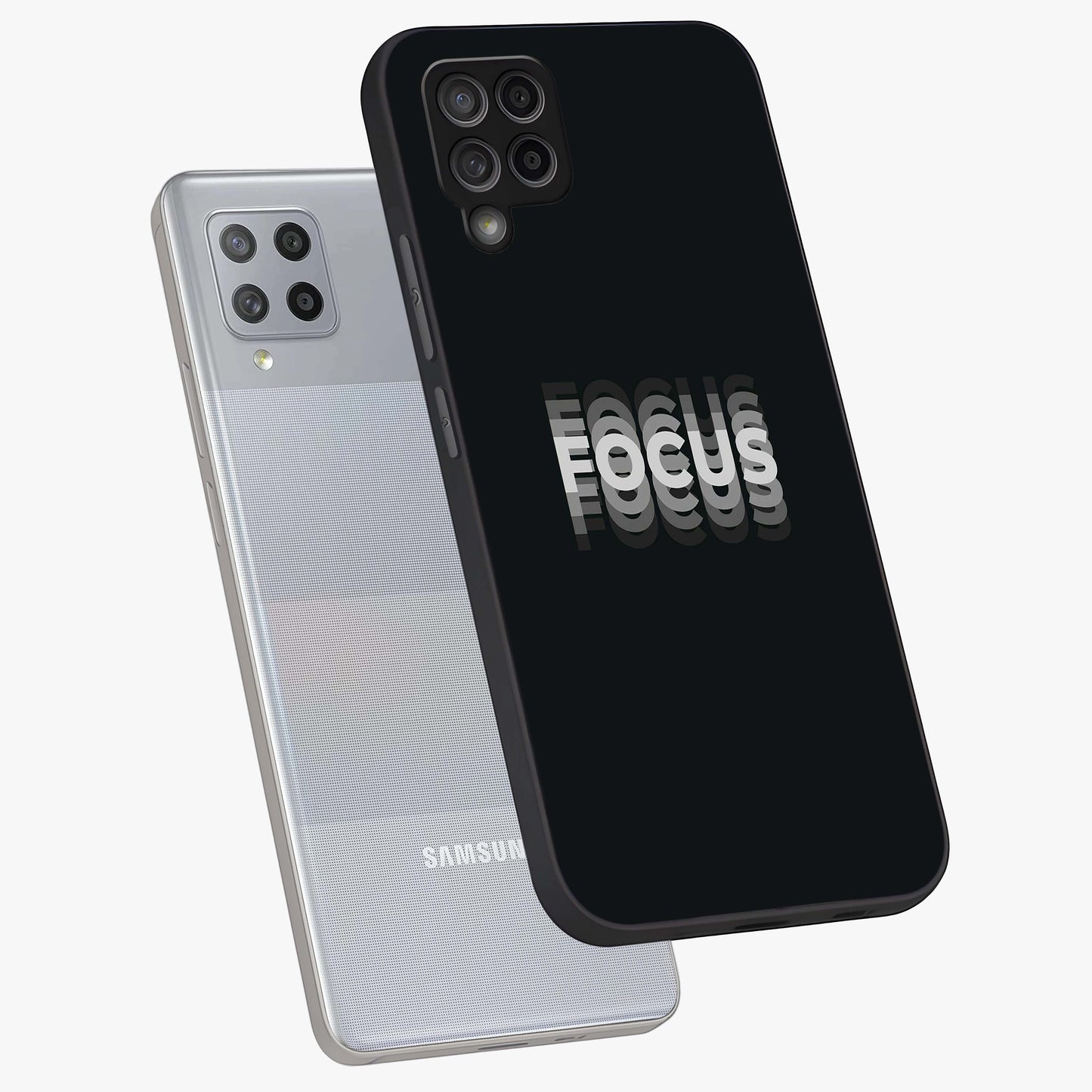 Focus Mode On Glass Case displayed in angled mockup highlighting clean minimal text artwork with modern aesthetic style.