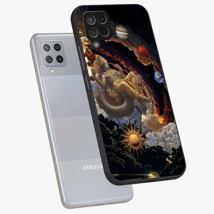 Galactic Divine God Glass Case displayed in angled mockup highlighting powerful celestial deity illustration with galactic aesthetic.
