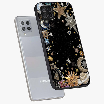 Galactic Jewel Stars Glass Case displayed in angled mockup highlighting shining celestial star design with cosmic aesthetic style.