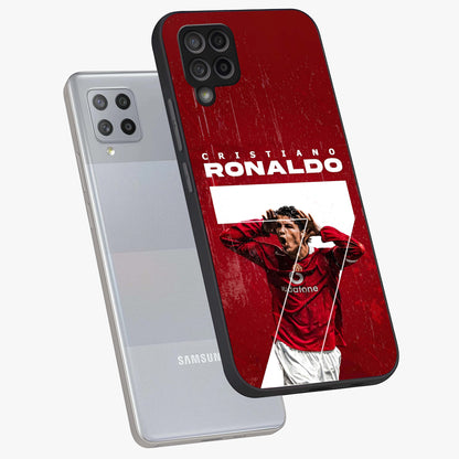 Goal Celebration Legacy Glass Case displayed in angled mockup highlighting energetic sports celebration design with bold athletic theme.