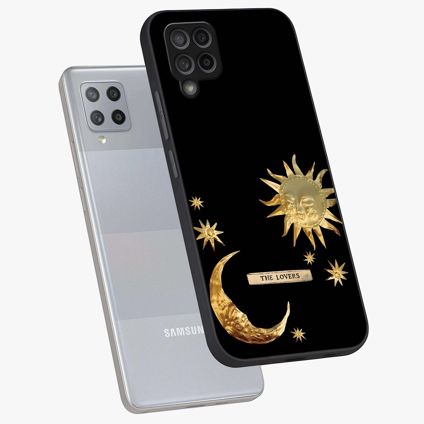 Gold Sun Blush Glass Case displayed in angled mockup highlighting radiant sun design with warm golden aesthetic.