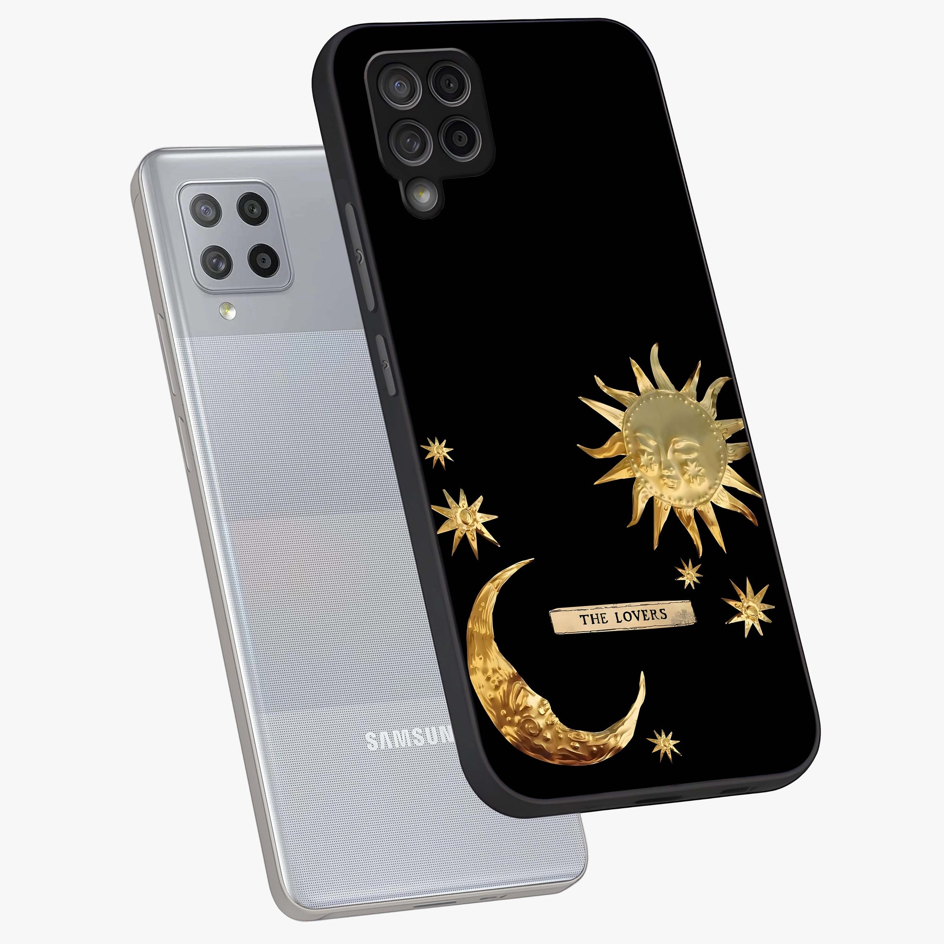 Gold Sun Blush Glass Case displayed in angled mockup highlighting radiant sun design with warm golden aesthetic.