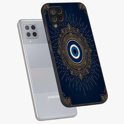 Golden Celestial Charm Glass Case displayed in angled mockup highlighting sparkling cosmic charm design with celestial aesthetic.