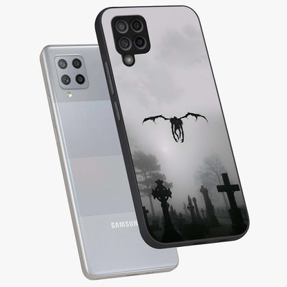 Graveyard Shadow Descent Glass Case displayed in angled mockup highlighting eerie shadow illustration with gothic aesthetic.