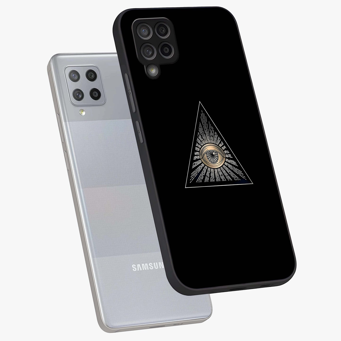 Illuminati Evil Glass Case displayed in angled mockup highlighting dark occult inspired design with bold aesthetic style.