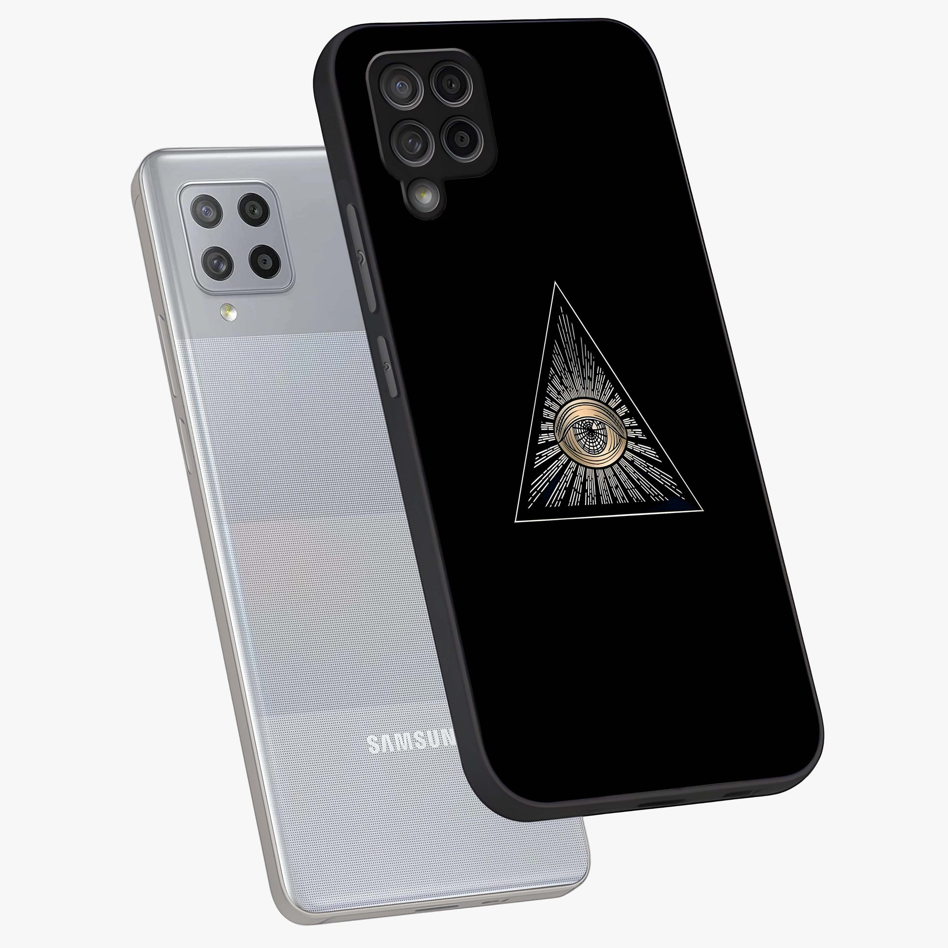 Illuminati Evil Glass Case displayed in angled mockup highlighting dark occult inspired design with bold aesthetic style.
