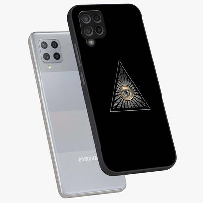 Illuminati Evil Glass Case displayed in angled mockup highlighting dark occult inspired design with bold aesthetic style.
