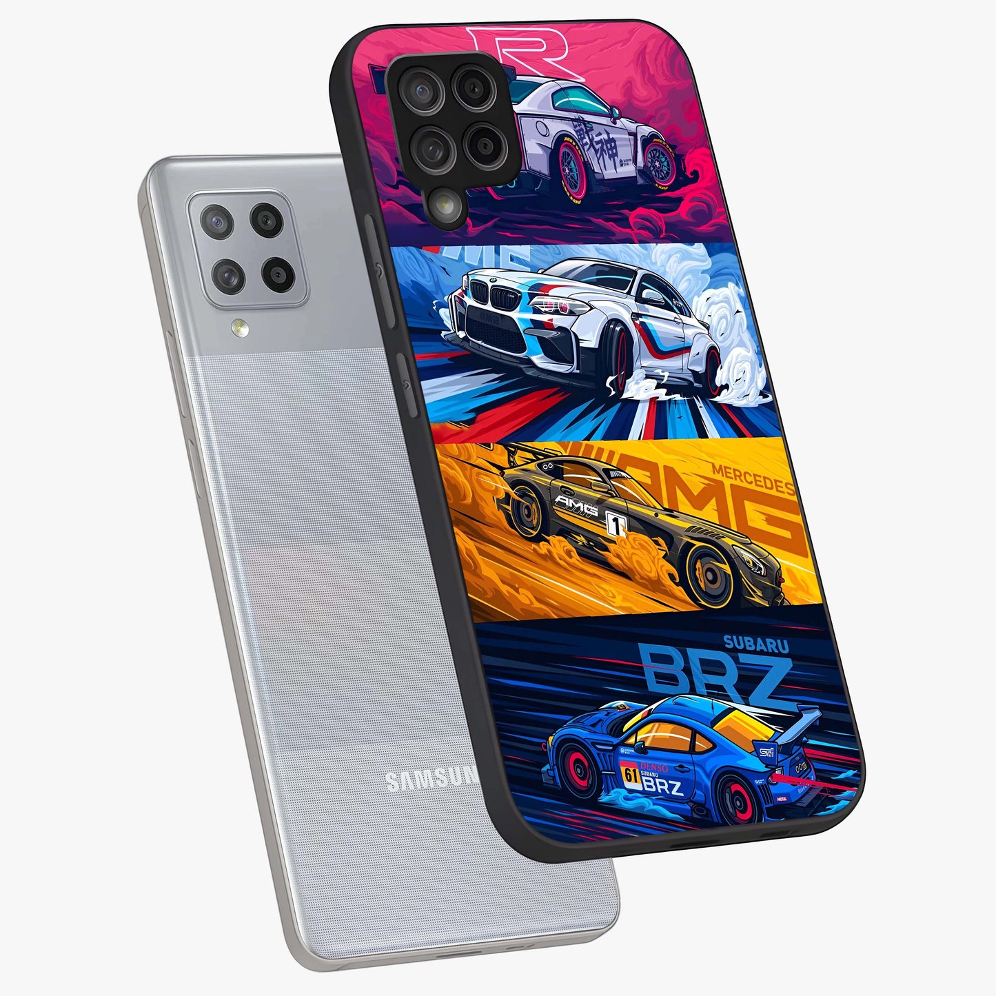 JDM Sports Car Glass Case displayed in angled mockup highlighting sleek Japanese racing car design with automotive aesthetic.