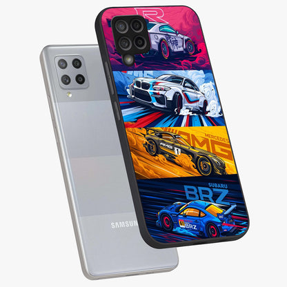 JDM Sports Car Glass Case displayed in angled mockup highlighting sleek Japanese racing car design with automotive aesthetic.