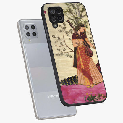 Lady With Veena Art Glass Case displayed in angled mockup highlighting graceful musical illustration with cultural artistic aesthetic.