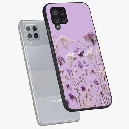 Lavender Blossom Dream Glass Case displayed in angled mockup highlighting dreamy lavender flower design with calming aesthetic style.