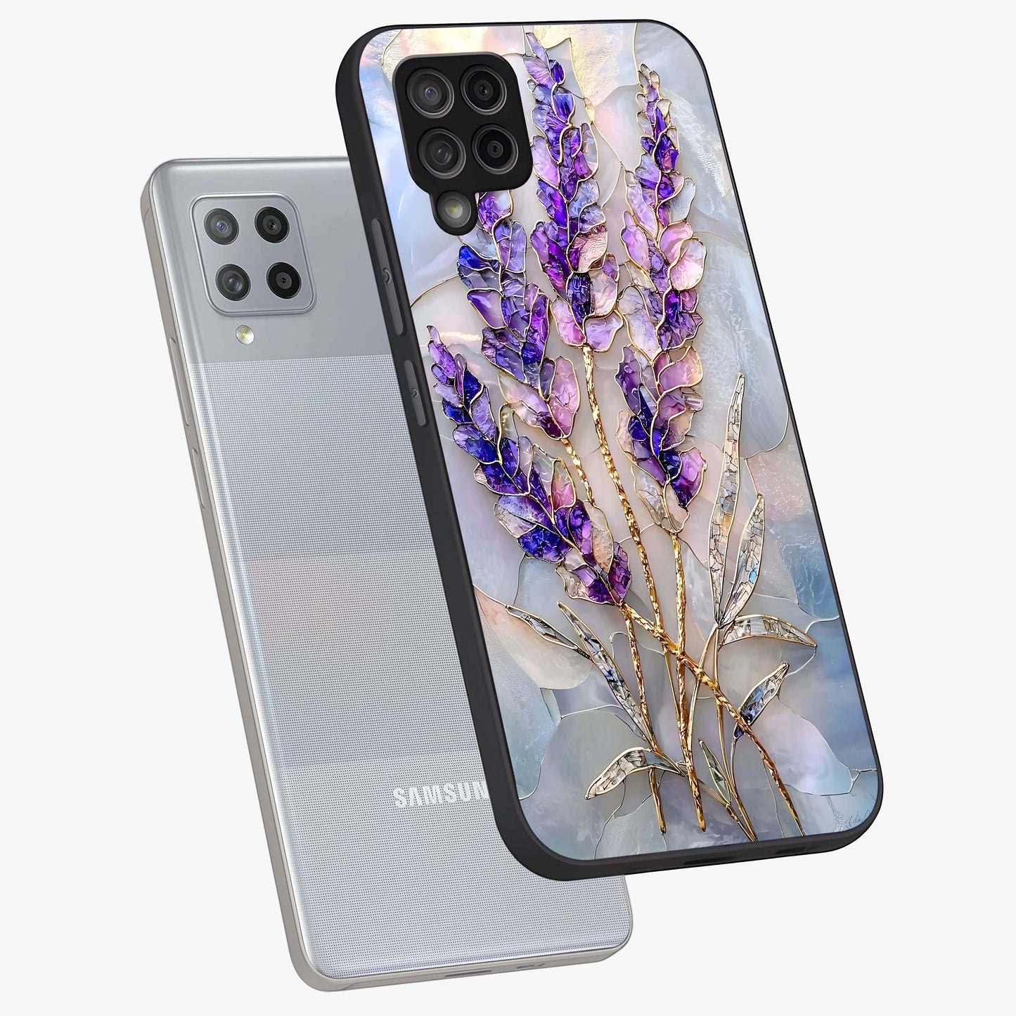 Lavender Dream Glow Glass Case displayed in angled mockup highlighting dreamy purple glow design with soft artistic style.