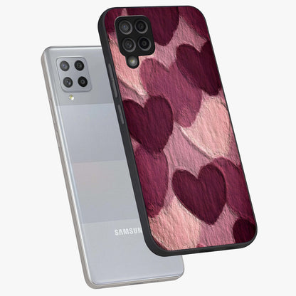 Layered Paper Hearts Glass Case displayed in angled mockup highlighting creative paper craft heart design with romantic aesthetic.