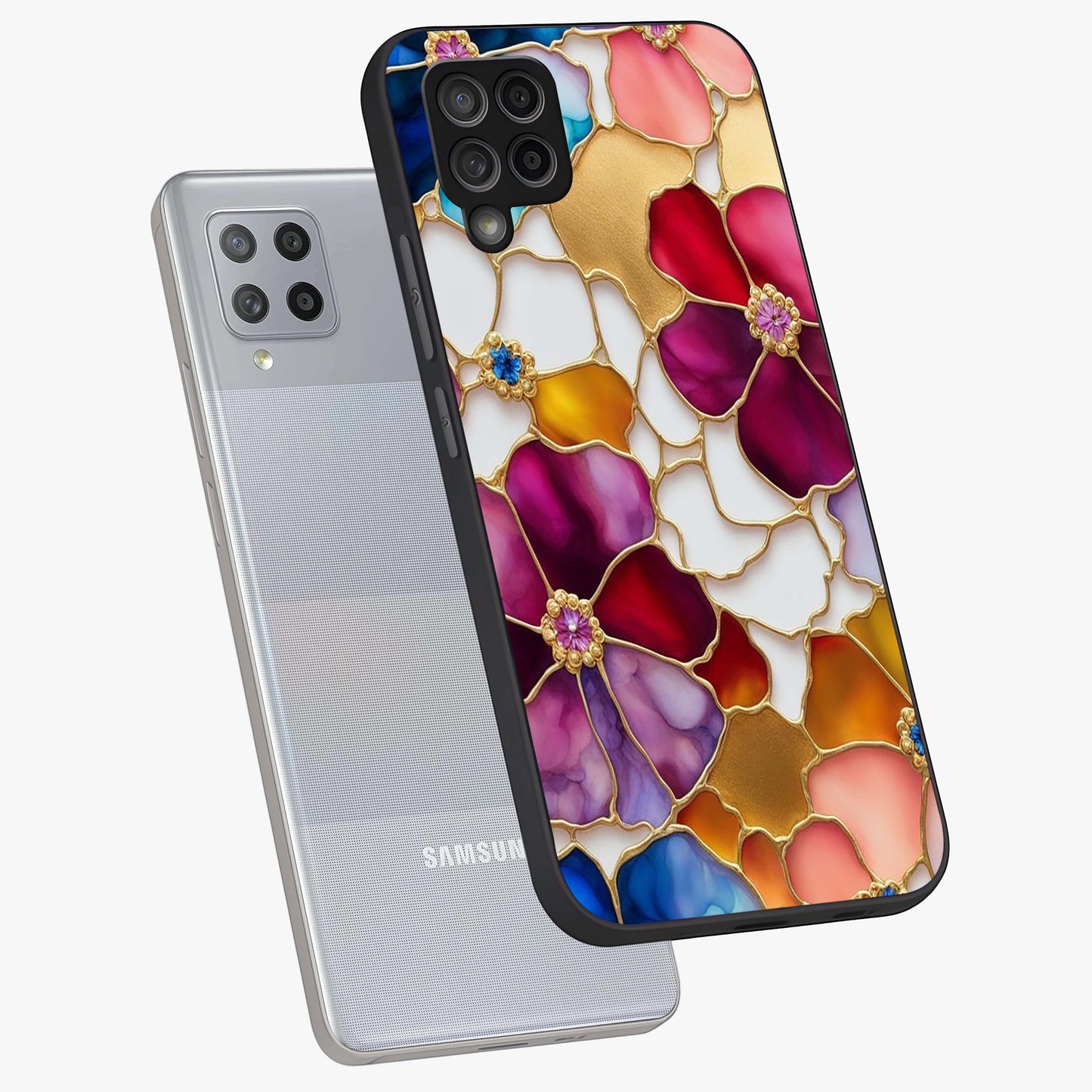 Marble Flower Pattern Glass Case displayed in angled mockup highlighting elegant marble floral design with modern aesthetic.