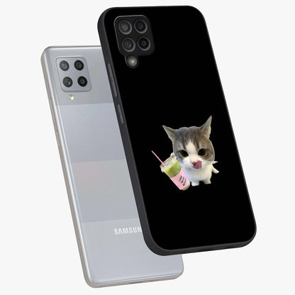 Matcha Cat Style Glass Case displayed in angled mockup highlighting playful feline design with pastel matcha aesthetic.