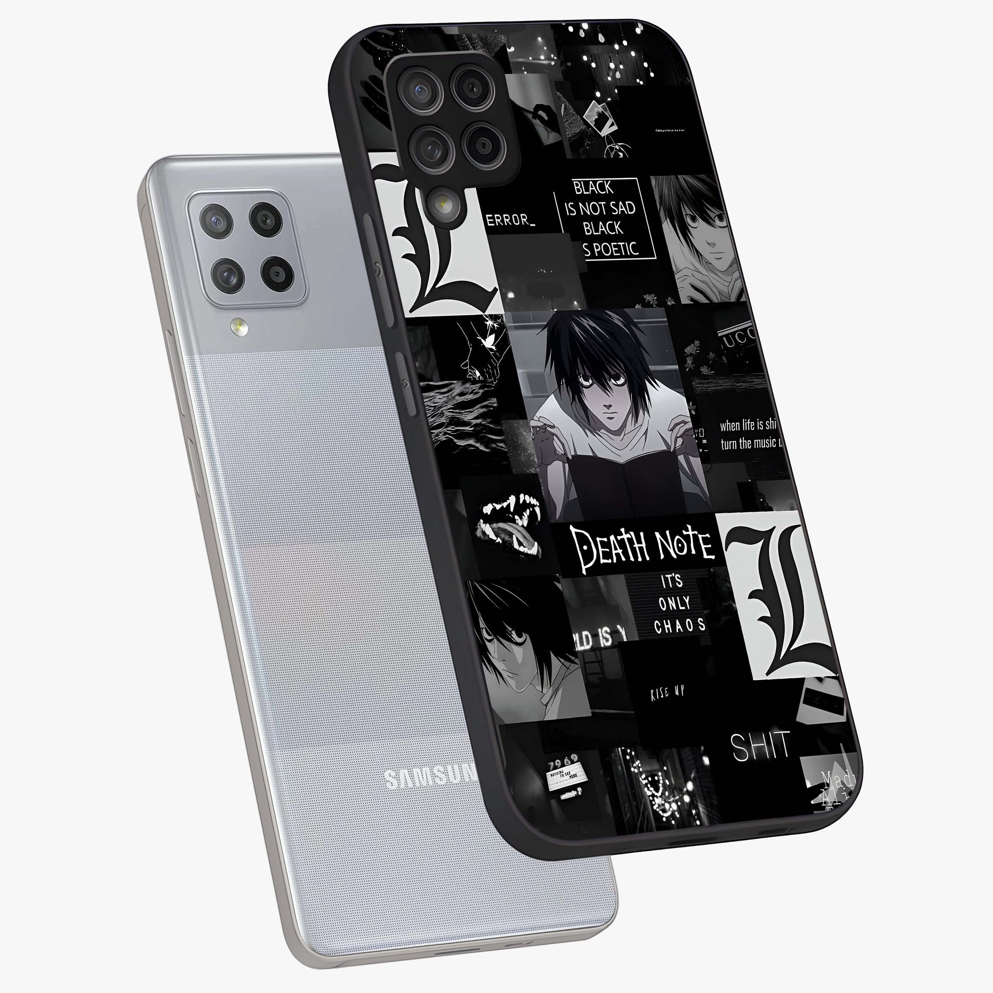 Midnight Chaos Mind Glass Case displayed in angled mockup highlighting chaotic artistic design with dramatic midnight aesthetic.