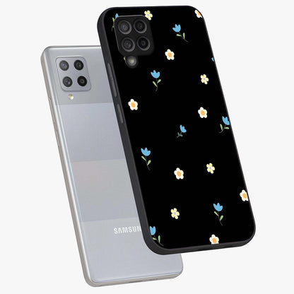 Minimal Petal Whispers Glass Case displayed in angled mockup highlighting delicate petal design with clean minimal aesthetic.