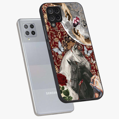 Moonlit Royal Stallion Glass Case displayed in angled mockup highlighting powerful stallion illustration with royal night aesthetic.
