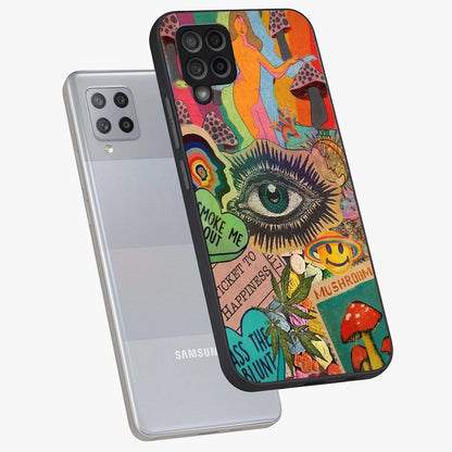 Mystic Eye Wonderland Glass Case displayed in angled mockup highlighting magical eye illustration with dreamy aesthetic.