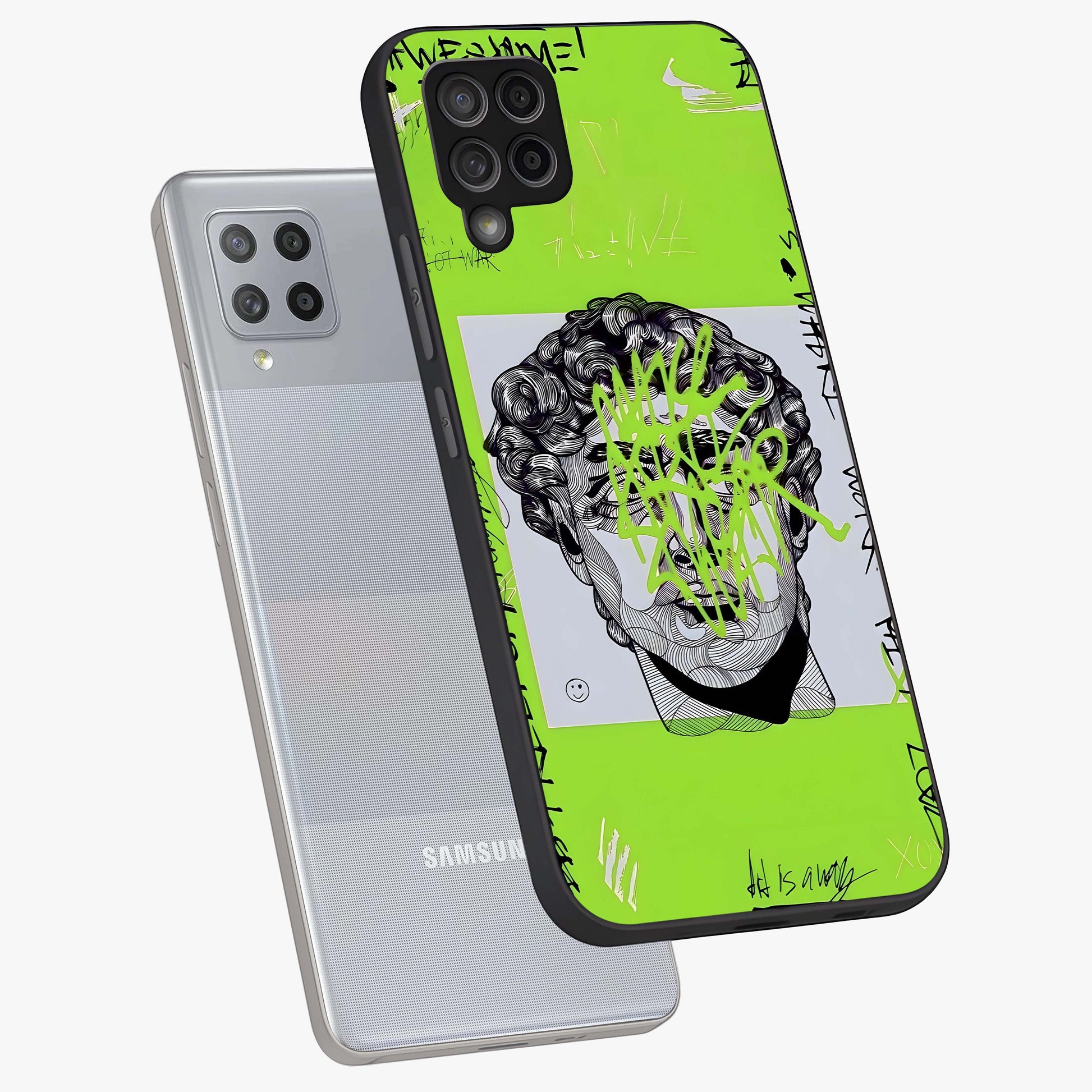 Neo Graffiti Rebellion Glass Case displayed in angled mockup highlighting urban street art design with rebellious aesthetic.