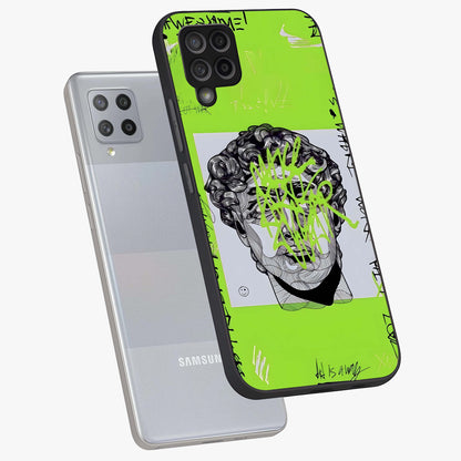 Neo Graffiti Rebellion Glass Case displayed in angled mockup highlighting urban street art design with rebellious aesthetic.