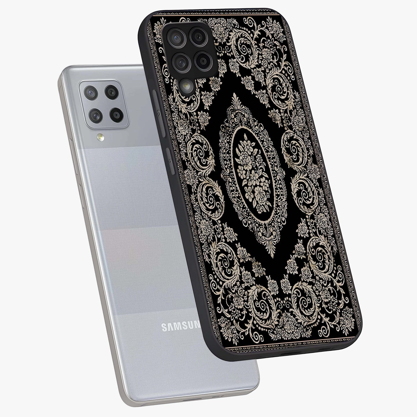Noir Bloom Elegance Glass Case displayed in angled mockup highlighting refined flower design with stylish noir aesthetic.