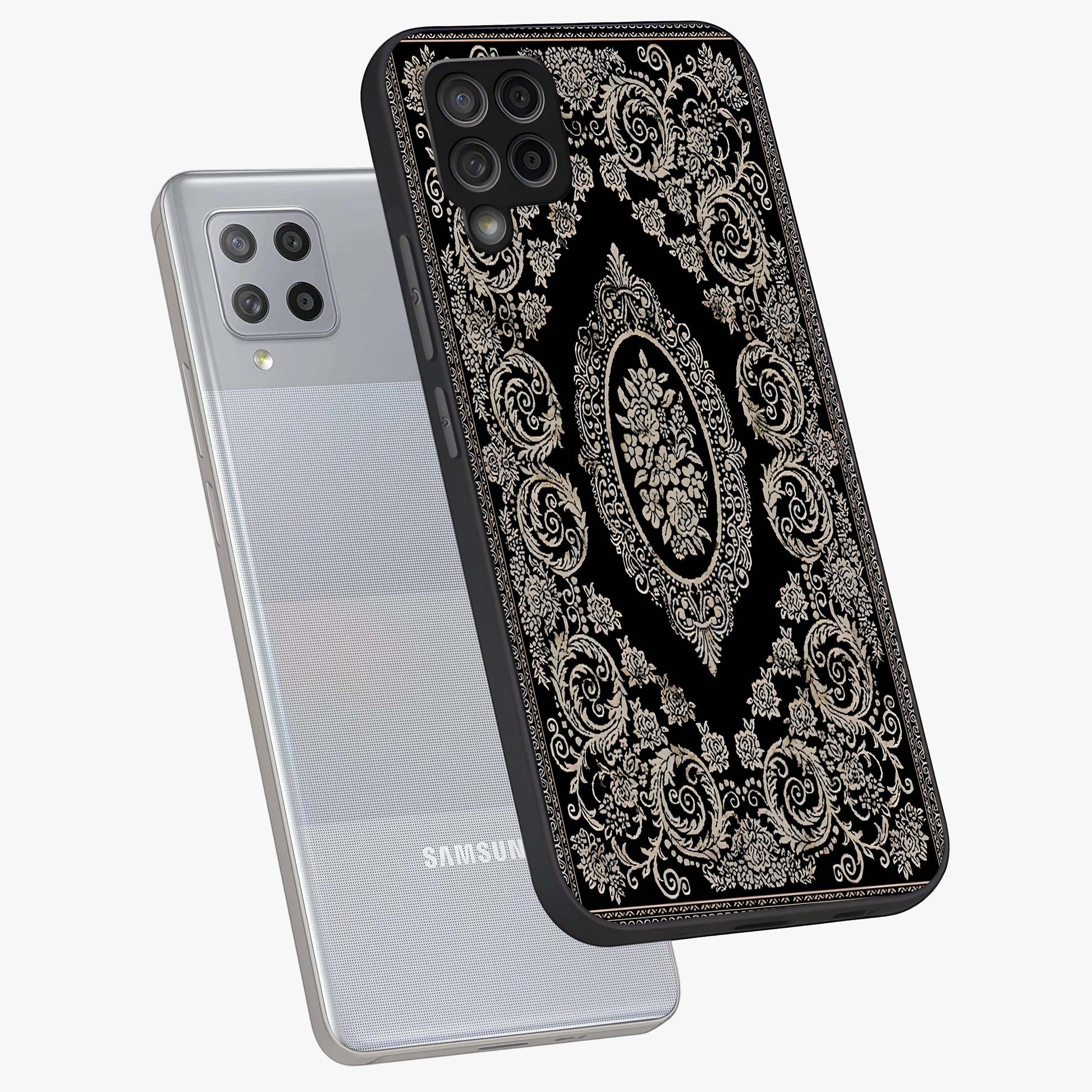 Noir Bloom Elegance Glass Case displayed in angled mockup highlighting refined flower design with stylish noir aesthetic.