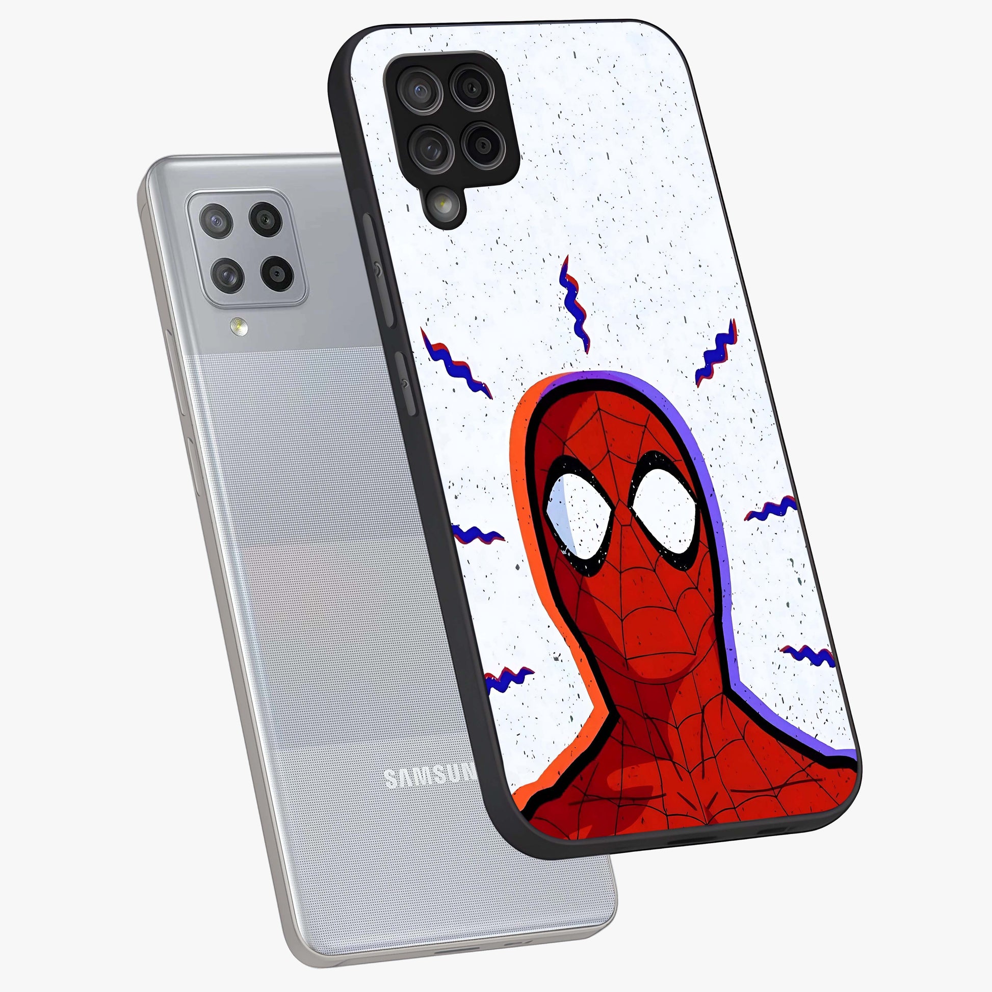 Omg Spiderman Glass Case displayed in angled mockup highlighting dynamic hero illustration with action comic aesthetic.