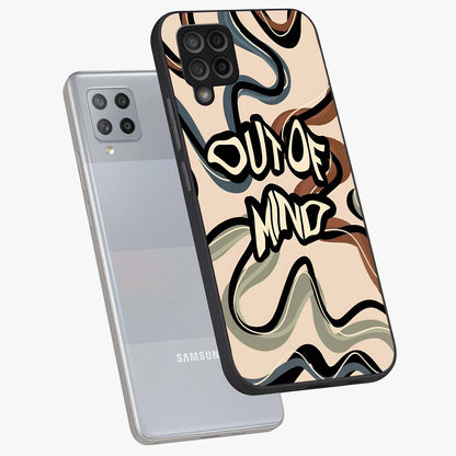Out Of Mind Glass Case displayed in angled mockup highlighting bold statement design with modern artistic aesthetic.