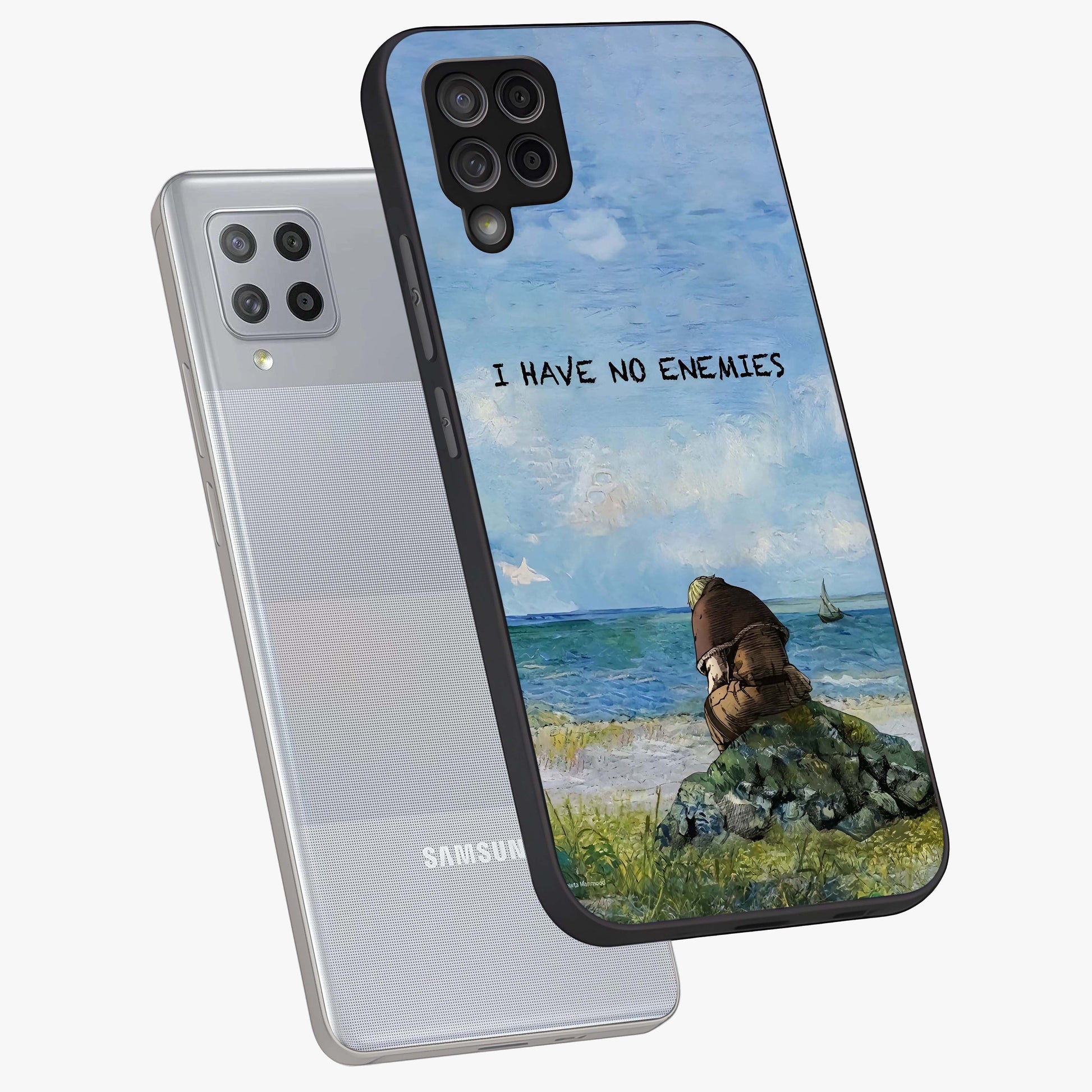 Peace Beyond War Glass Case displayed in angled mockup highlighting meaningful message design with artistic aesthetic style.