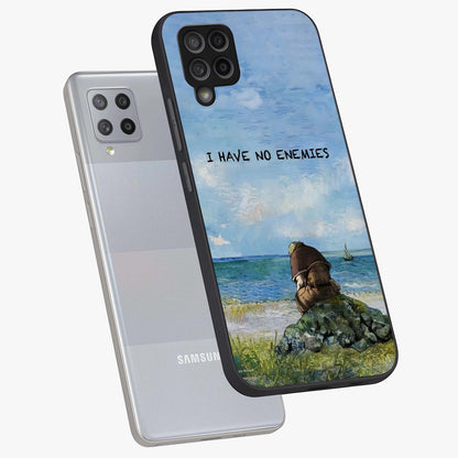 Peace Beyond War Glass Case displayed in angled mockup highlighting meaningful message design with artistic aesthetic style.