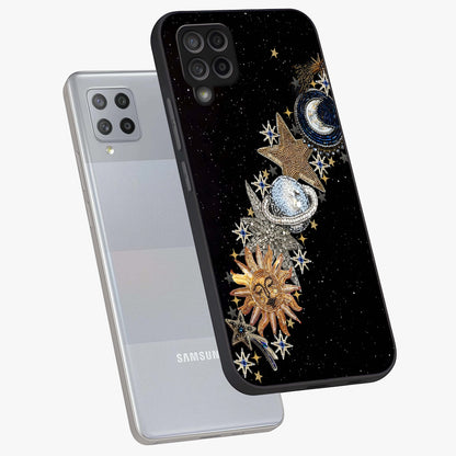 Pearls Universe Object Glass Case displayed in angled mockup highlighting celestial pearl design with dreamy aesthetic.
