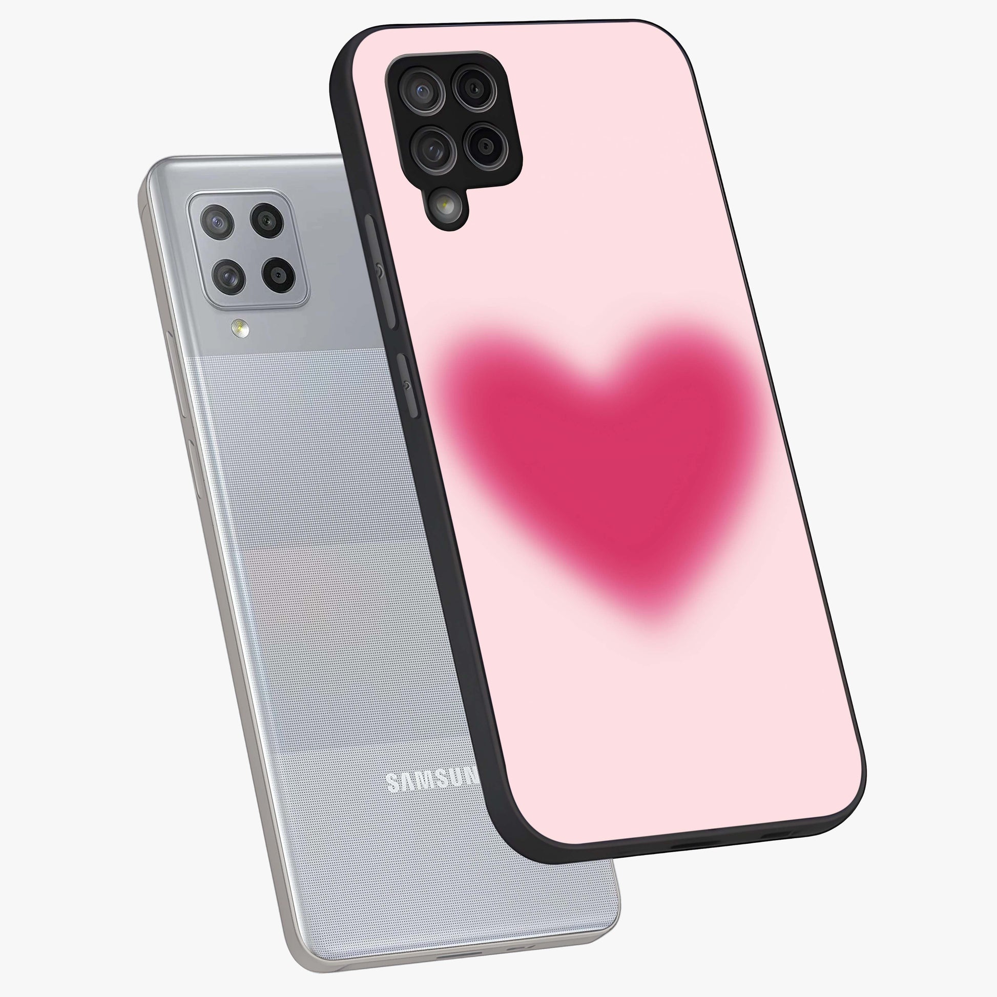 Pink Aura Heart Glass Case displayed in angled mockup highlighting vibrant pink heart design with dreamy aura aesthetic.