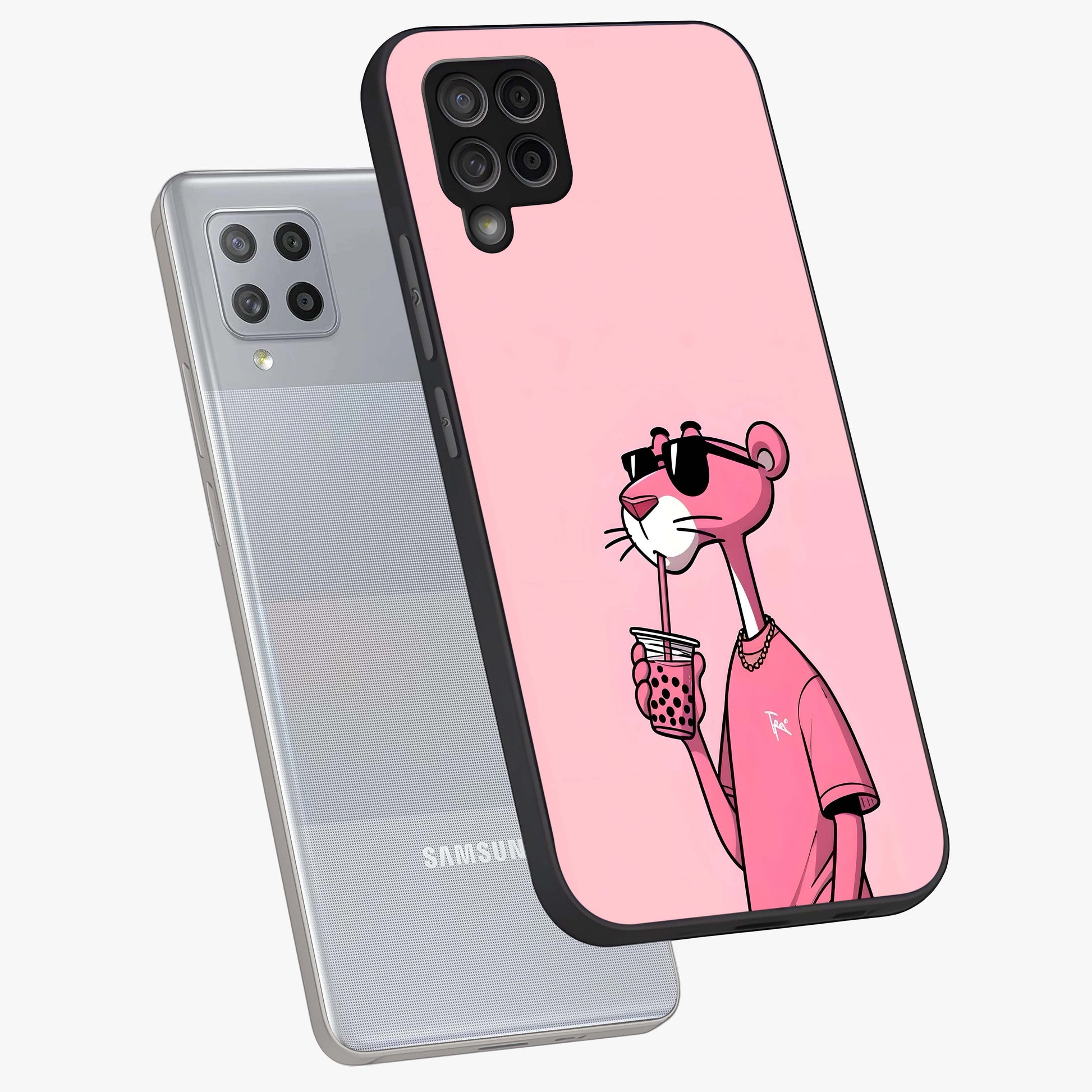 Pink Panther Glass Case displayed in angled mockup highlighting playful cartoon character design with vibrant pink aesthetic.