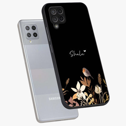 Quiet Garden Tune Custom Name Glass Case displayed in angled mockup highlighting delicate floral garden design with custom name feature.