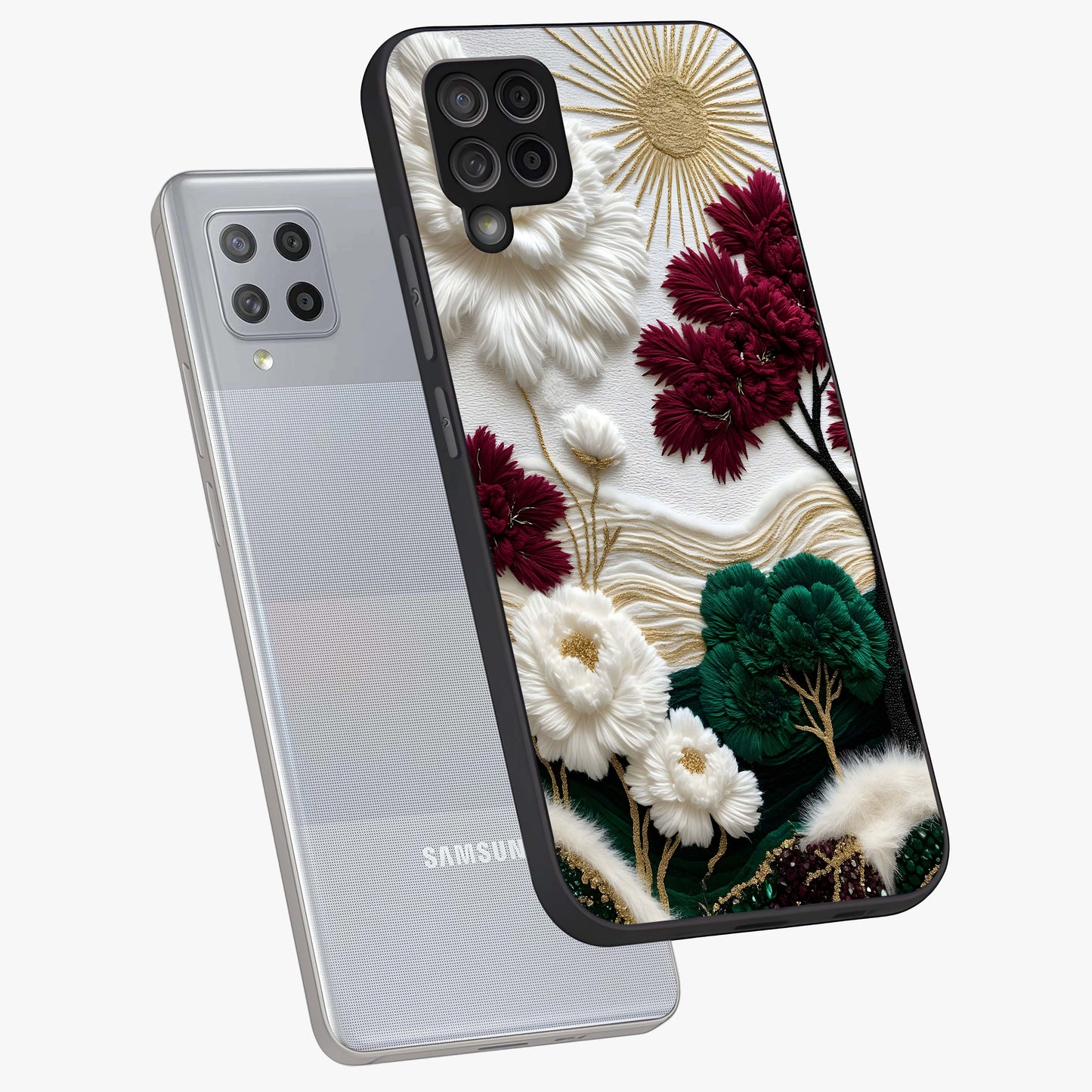 Radiant Bloom Elegance Glass Case displayed in angled mockup highlighting graceful floral design with radiant aesthetic style.