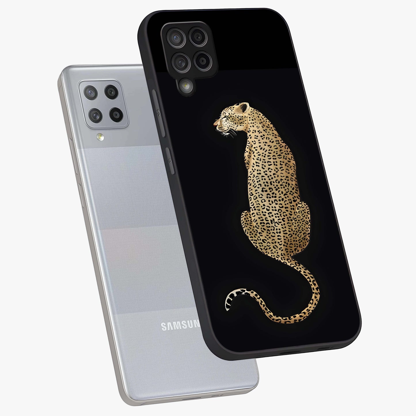 Regal Leopard Glass Case displayed in angled mockup highlighting powerful animal illustration with stylish wild aesthetic.