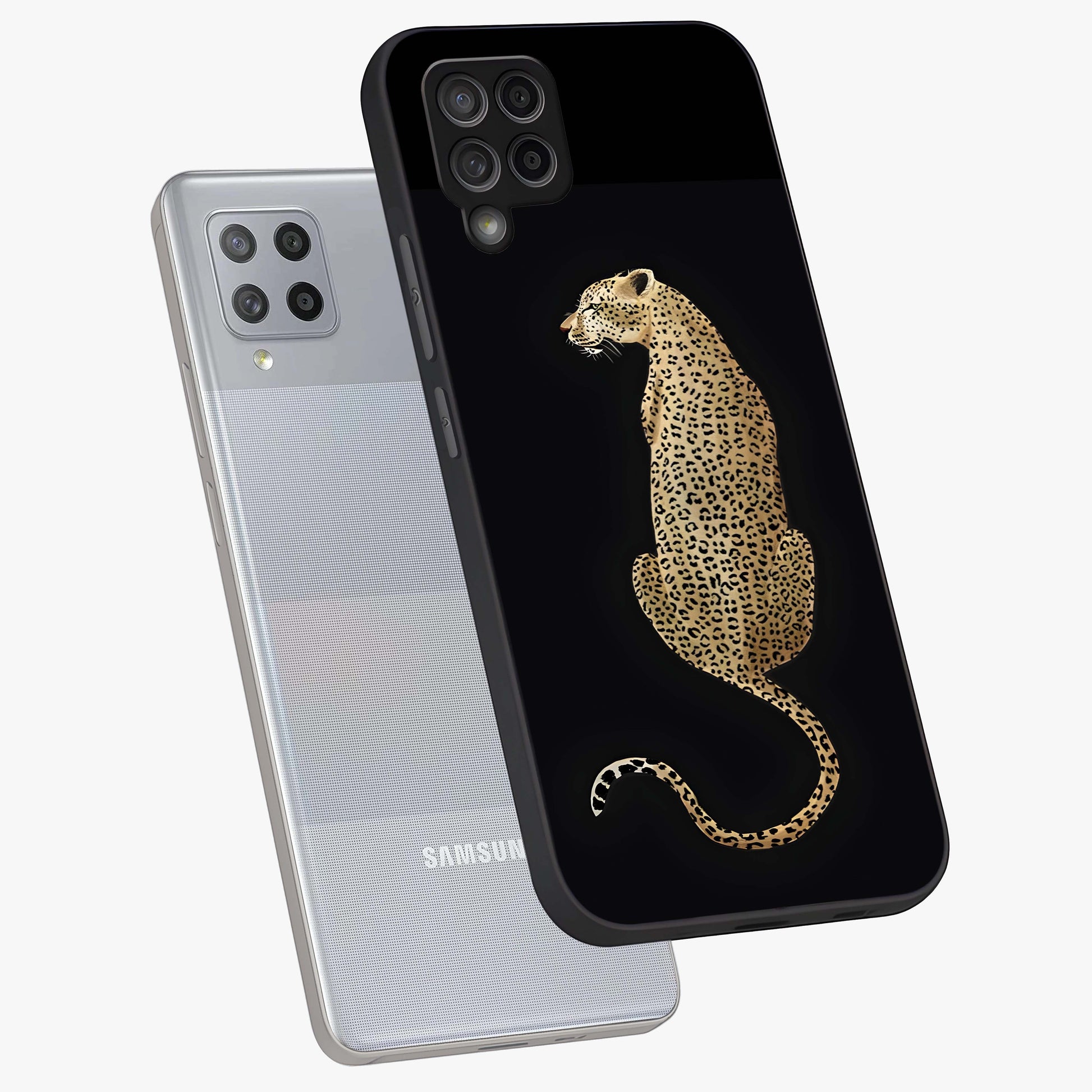 Regal Leopard Glass Case displayed in angled mockup highlighting powerful animal illustration with stylish wild aesthetic.