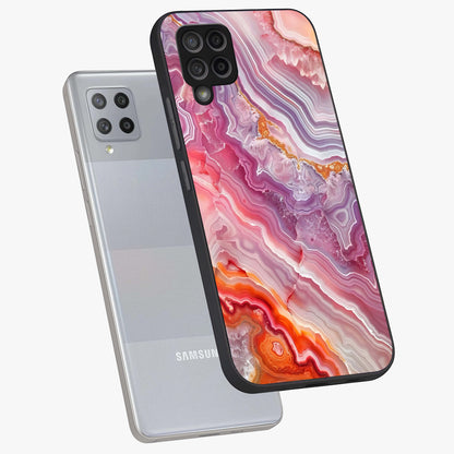 Rose Quartz Marble Glass Case displayed in angled mockup highlighting elegant marble pattern with soft aesthetic style.