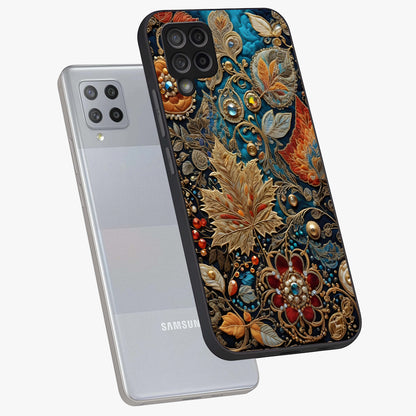 Royal Jewel Garden Glass Case displayed in angled mockup highlighting vibrant jewel inspired floral design with elegant aesthetic.
