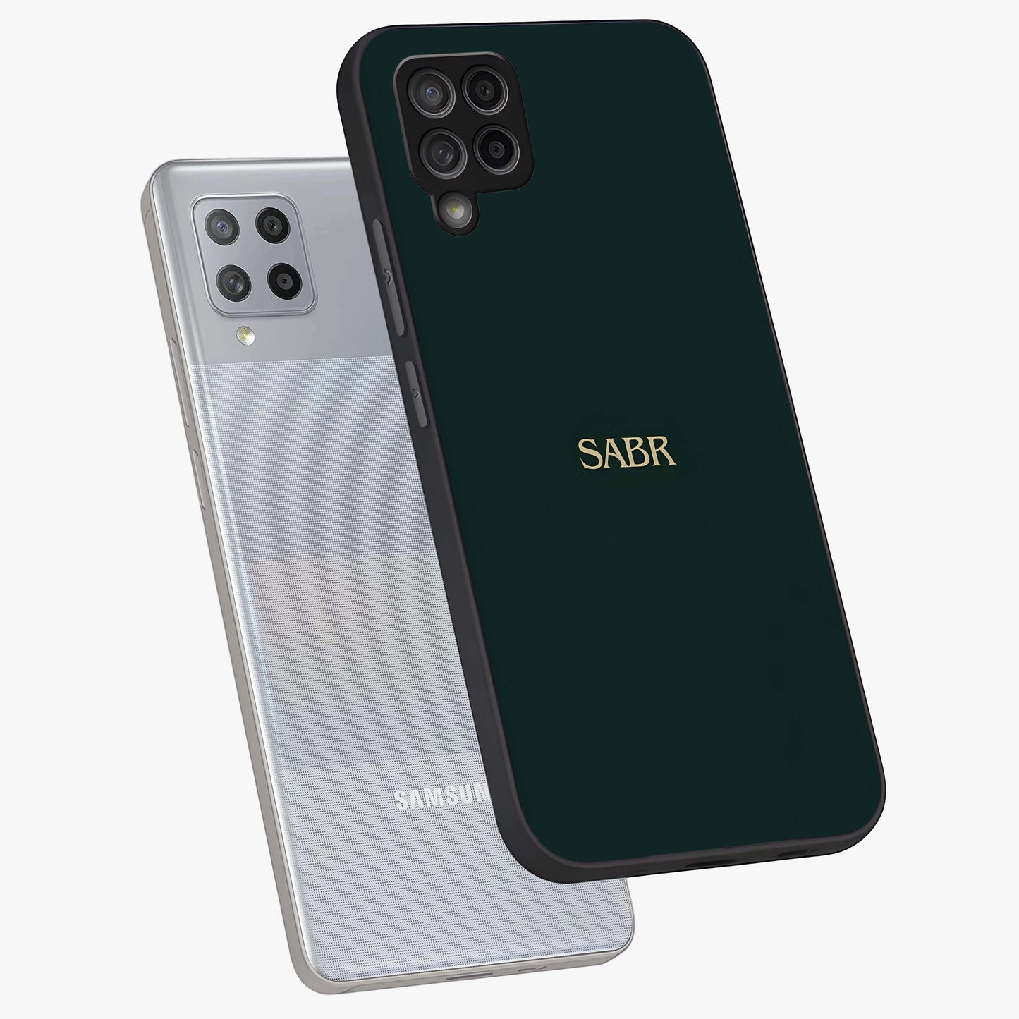 Sabr Minimal Patience Glass Case displayed in angled mockup highlighting simple inspirational design with clean aesthetic style.