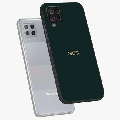 Sabr Minimal Patience Glass Case displayed in angled mockup highlighting simple inspirational design with clean aesthetic style.