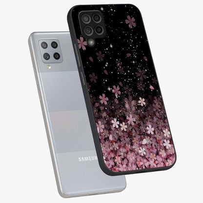 Small Starry Flowers Glass Case displayed in angled mockup highlighting tiny flower pattern with celestial aesthetic style.