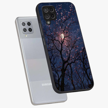 Twilight Sakura Serenade Glass Case displayed in angled mockup highlighting delicate sakura flower design with dreamy aesthetic.